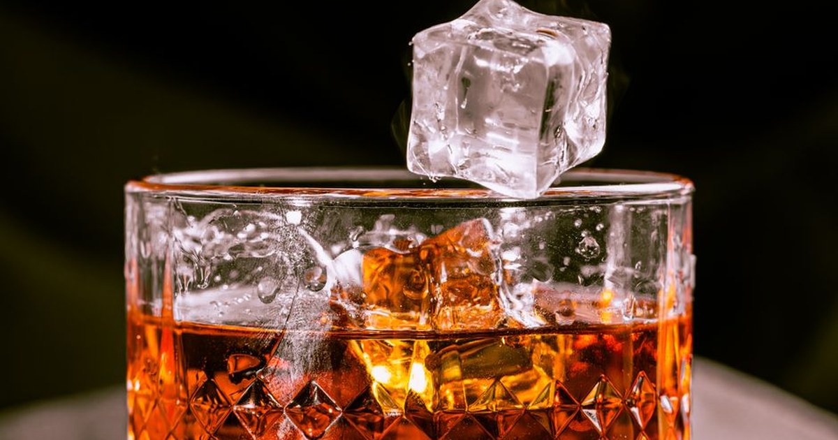 cold traditional glass of alcohol with ice