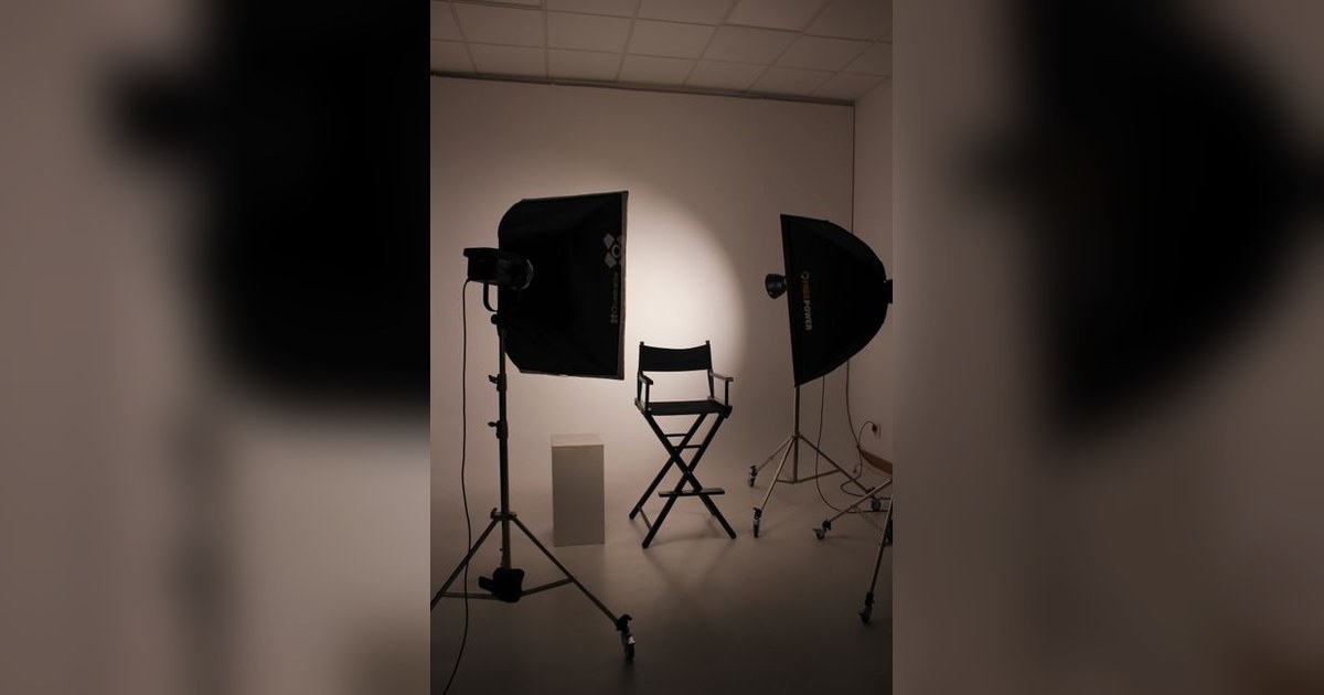 Online media video production studio set up with camera and microphones